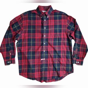 Turnbury Men’s Button Down Plaid Long Sleeve Collared Red Shirt Size LARGE